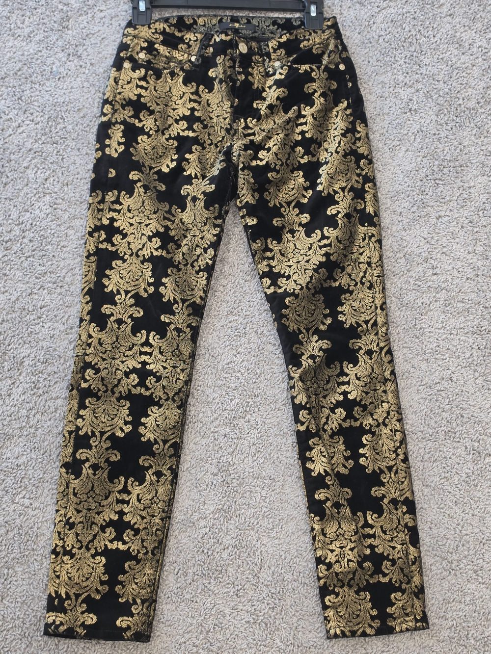 7 For All Mankind Velvet Gold Baroque Skinny Jeans Black Metallic NWOT Size 25